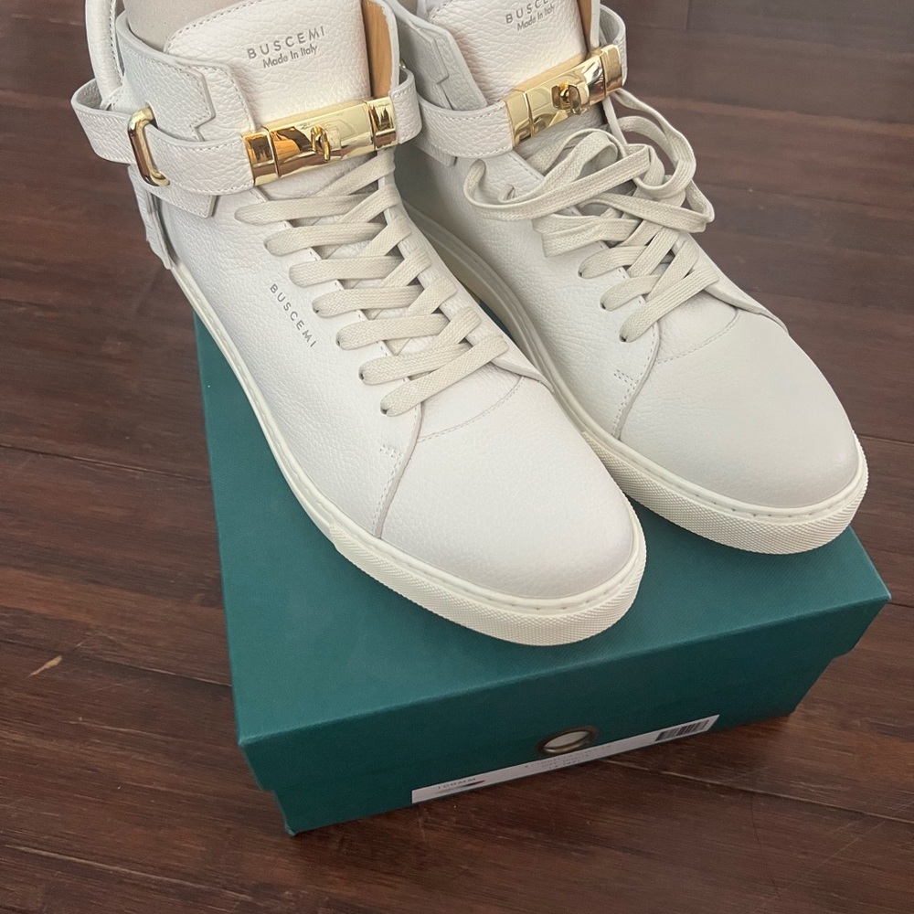 Buscemi White High-Top Sneakers with Gold Accents